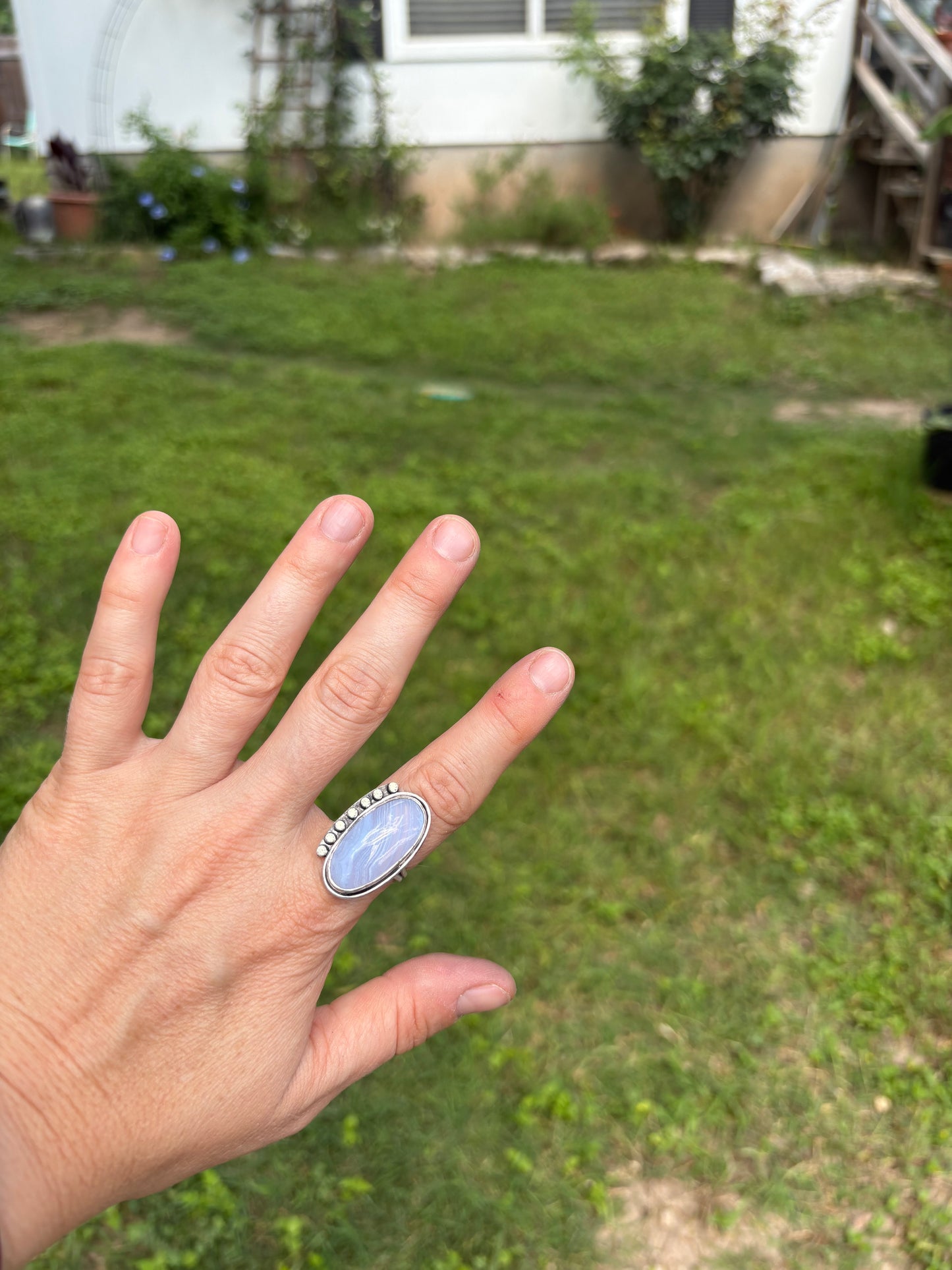 Blue Lace Agate and Peridot Ring