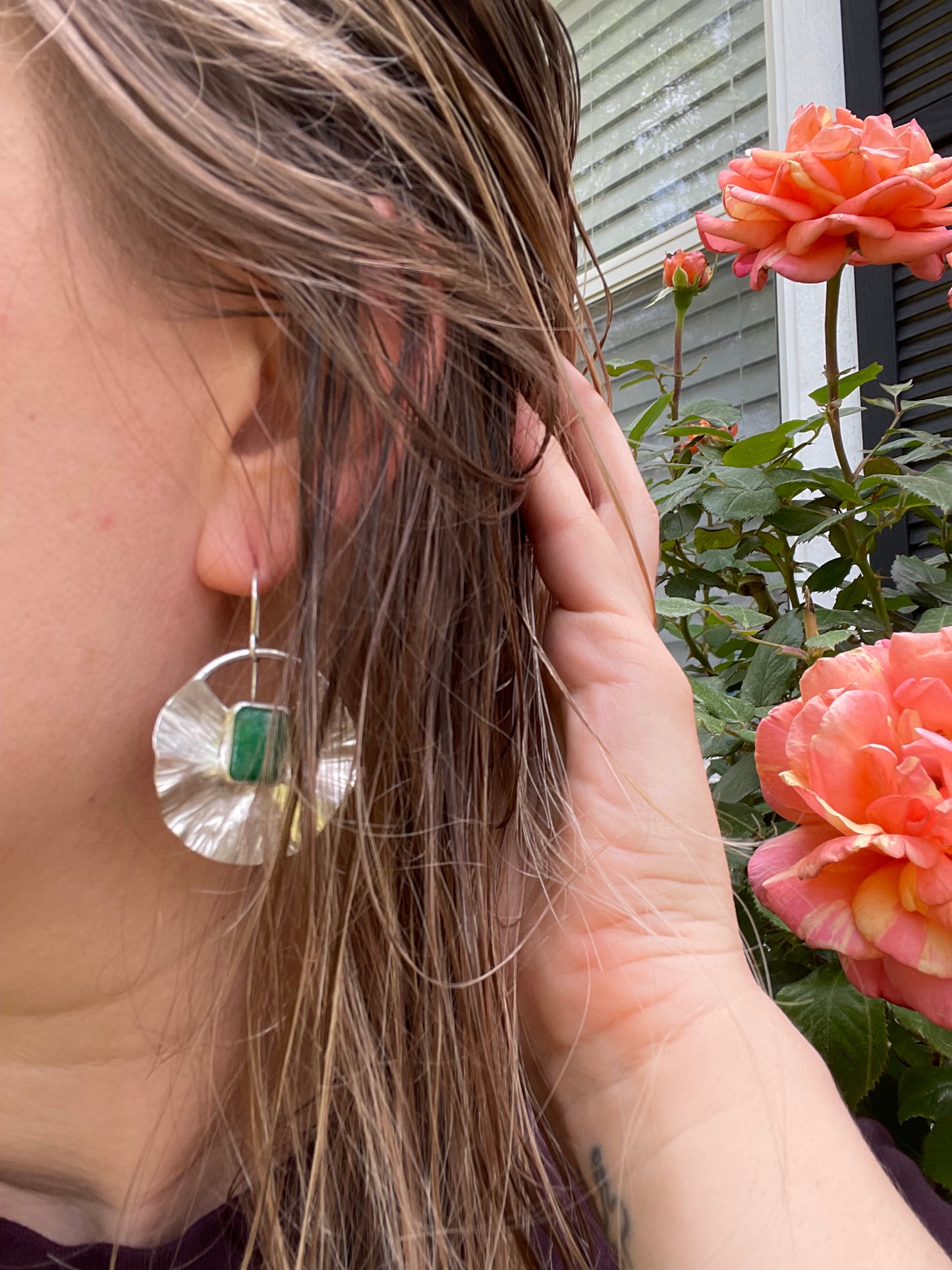 Emerald Rose Petal Earrings