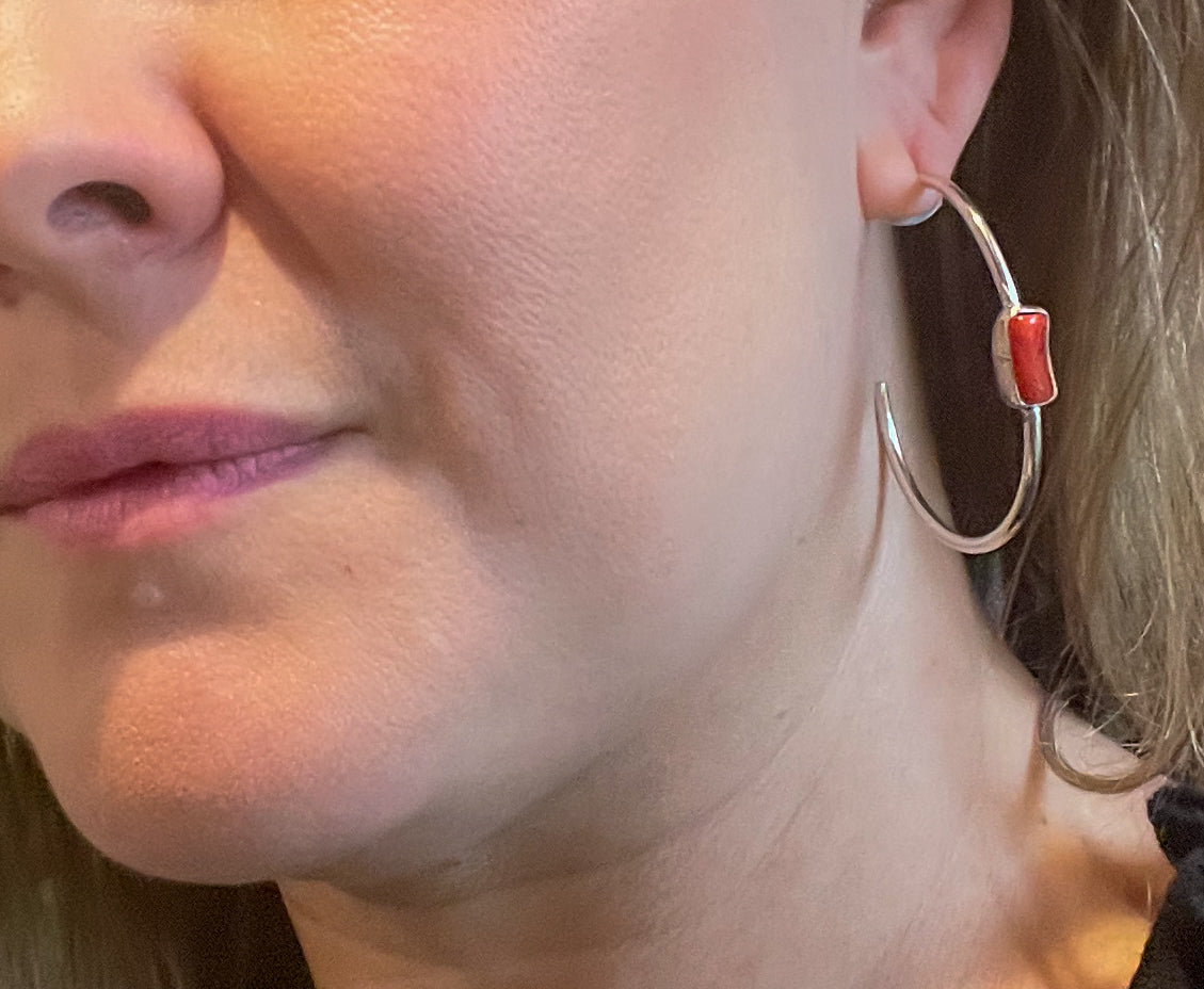 Red! and Silver Hoop Earrings