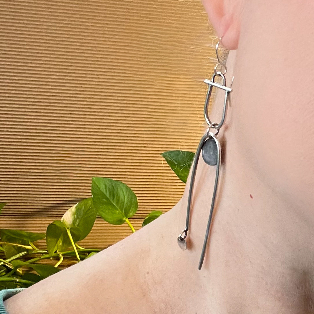 Groove Asymmetrical Silver Earrings