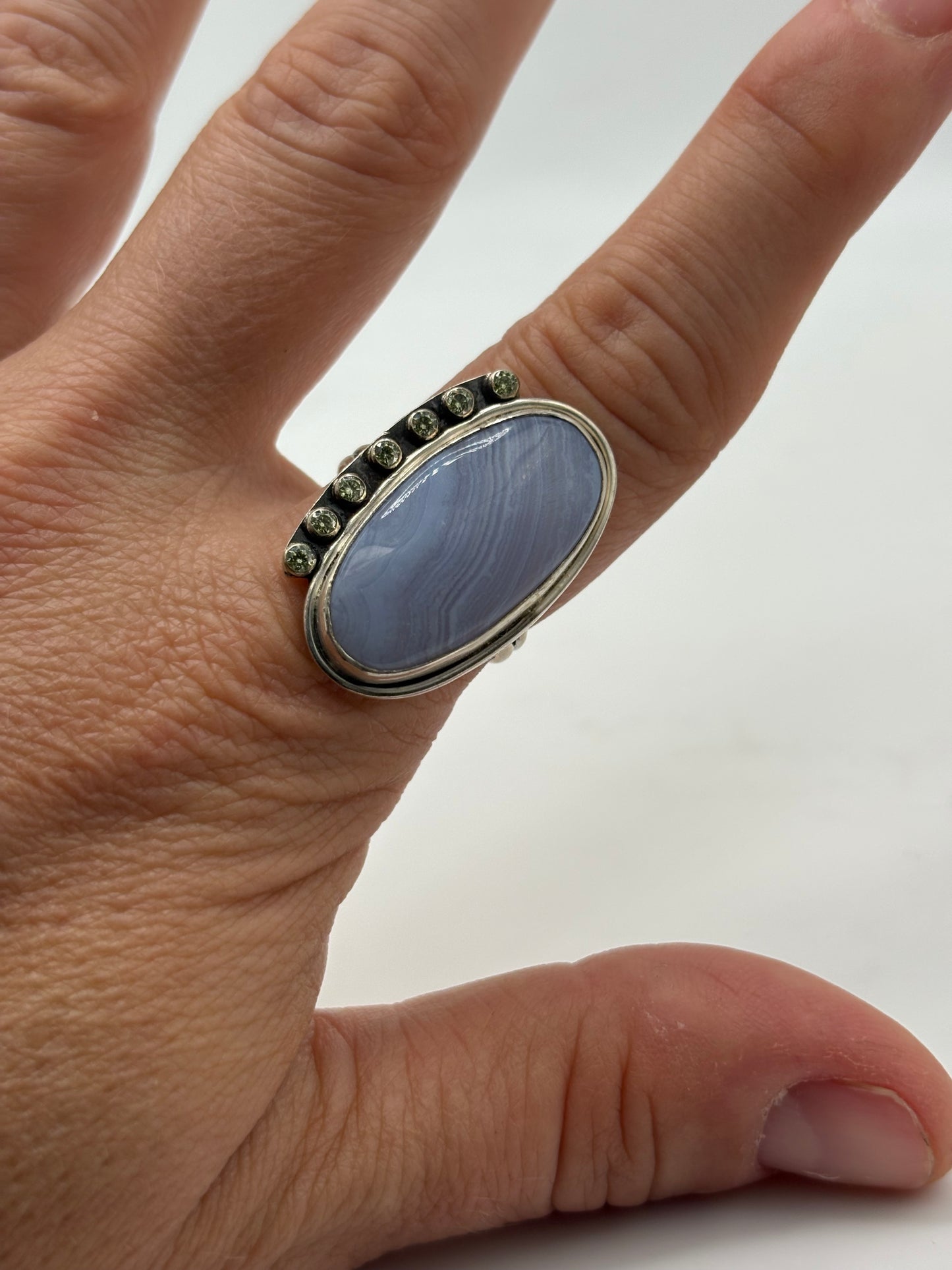 Blue Lace Agate and Peridot Ring